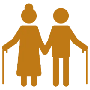 A pair of elderly people holding hands on a black background.